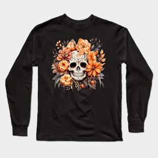 Halloween Skull with Flowers Long Sleeve T-Shirt